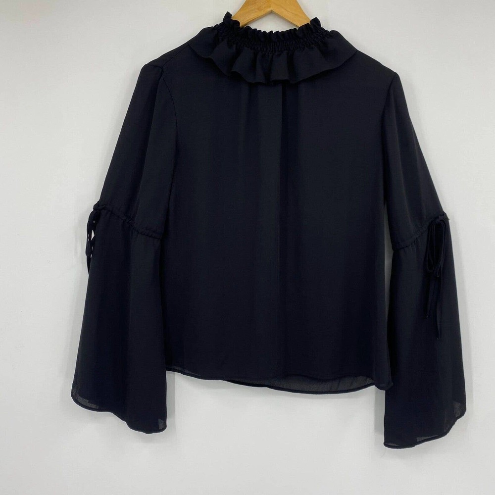 Banana Republic Long Sleeve Smocked Ruffle Neck Top Black Sz XS